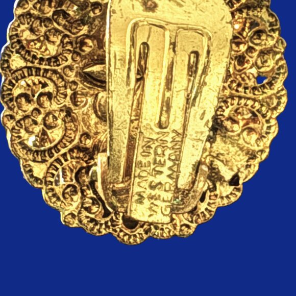 Vintage Gemstone Pearl and Gold West Germany Made Clip-On Earrings EUC - Picture 2 of 12